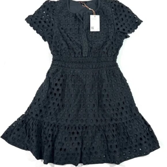 New Quince Organic Cotton Eyelet Mini Tiered Dress Black Sz S #21 - Picture 2 of 3